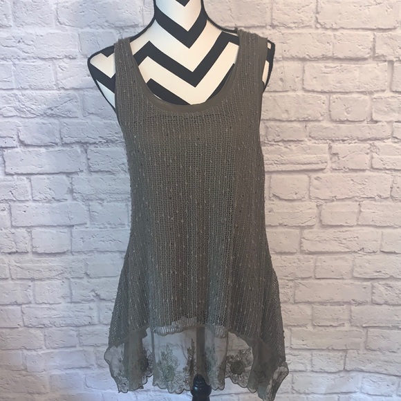 Cupio Tops - Cupio Lace Accented Olive Green Tank Top